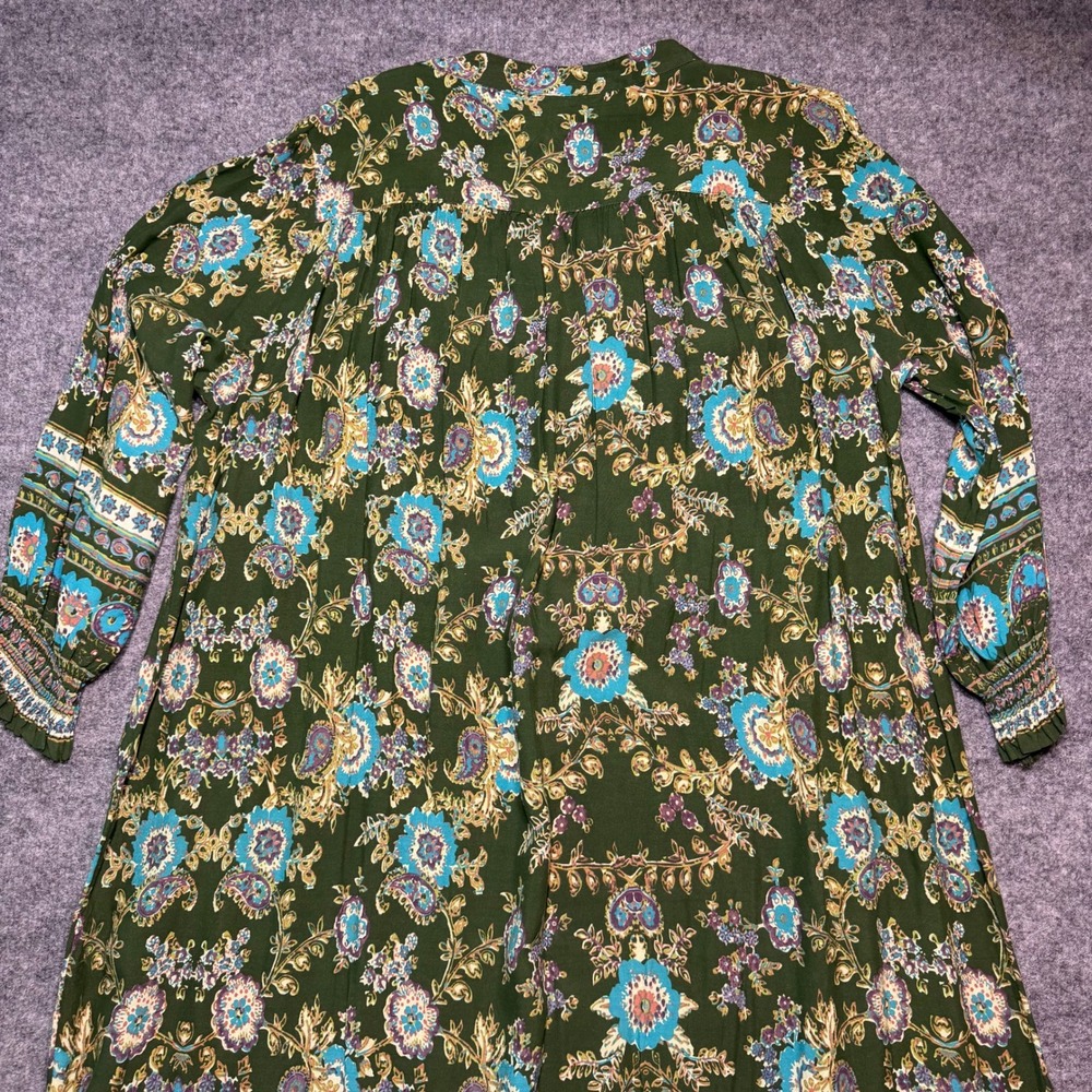 NATURAL LIFE Boho Paisley Rayon Midi Dress Olive Green Floral Tassel NWT Medium - Picture 8 of 10